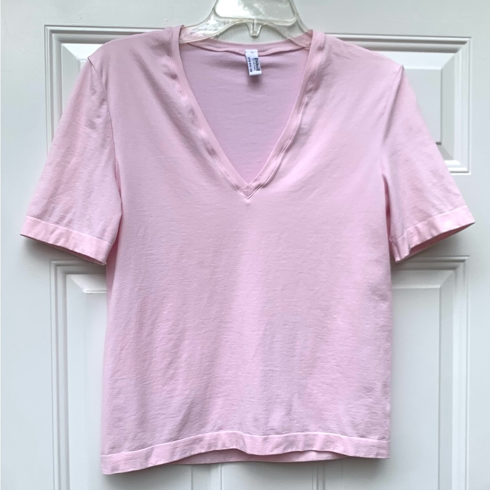 Wolford Womens V Neck Tee Shirt Light Pink Size L Made in Austria